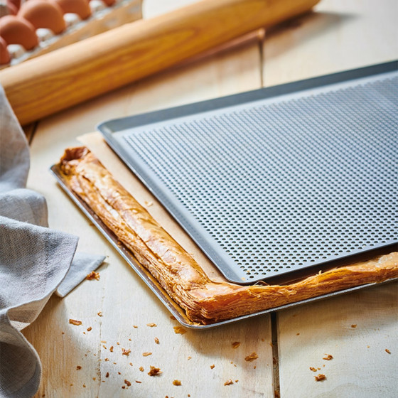 Perforated stainless steel tray