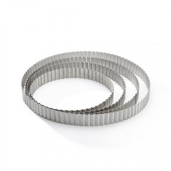 Round fluted tart ring, perforated stainless steel