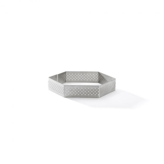 Cercle à tarte hexagonal VALRHONA, inox perforé Ht 2 cm