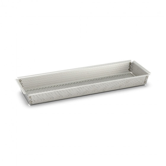 Moule rectangulaire inox perforé 35x10,5x3,5cm + feuilles de cuisson antiadhésive