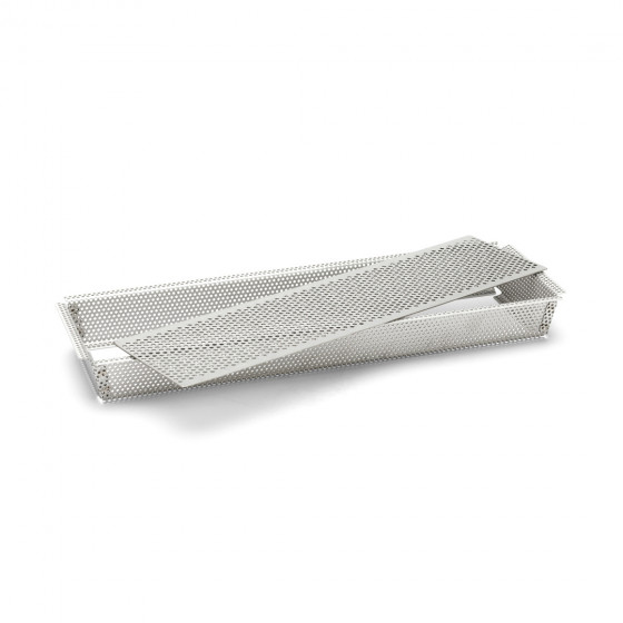Moule rectangulaire inox perforé 35x10,5x3,5cm + feuilles de cuisson antiadhésive