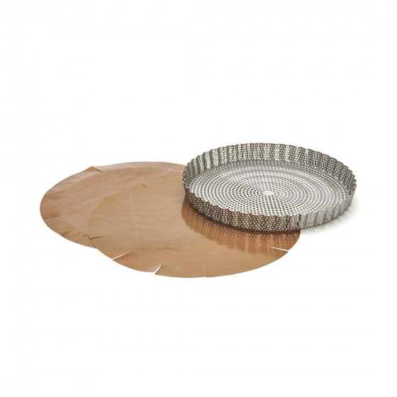 Moule à tarte inox perforé Ø24cm + 2 feuilles de cuisson antiadhésive