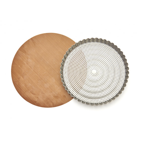 Moule à tarte inox perforé Ø24cm + 2 feuilles de cuisson antiadhésive