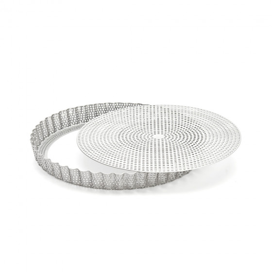 Moule à tarte inox perforé Ø24cm + 2 feuilles de cuisson antiadhésive