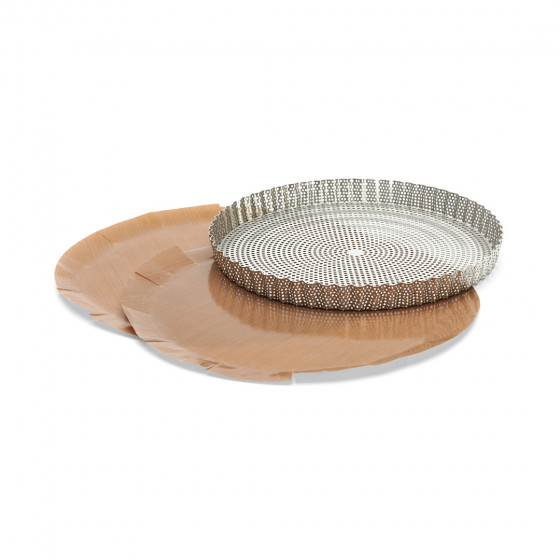 Perforated stainless steel round fluted tart mould Ø28cm + 2 non-stick baking sheets