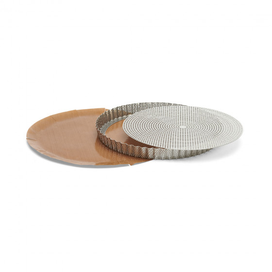 Moule à tarte inox perforé Ø28cm + 2 feuilles de cuisson antiadhésive