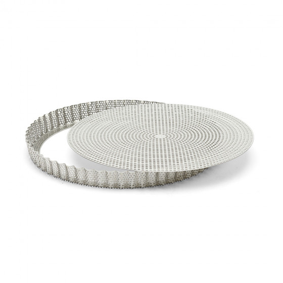 Moule à tarte inox perforé Ø28cm + 2 feuilles de cuisson antiadhésive