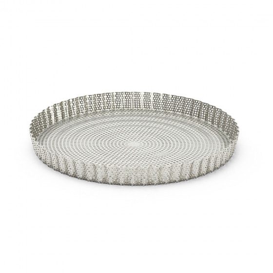 Perforated stainless steel round fluted tart mould Ø28cm + 2 non-stick baking sheets