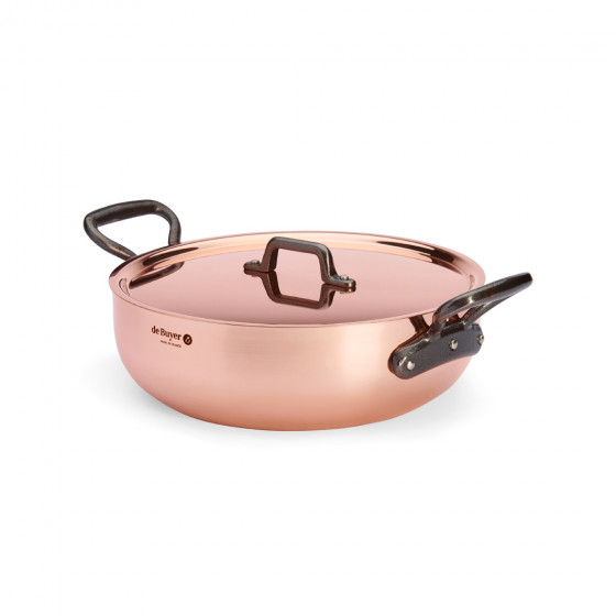 Copper riveted sauté-pan PRIMA with lid MATERA Tradition Ø28cm - cast iron handles