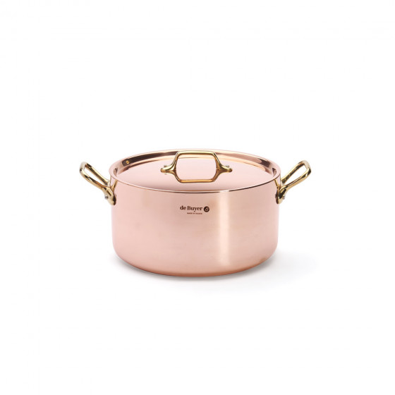 Copper stewpan INOCUIVRE Ø24cm with lid and brass handles