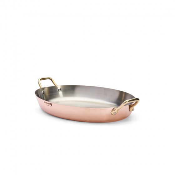 Ovale Bratpfanne Kupfer-Edelstahl INOCUIVRE Ø36cm mit Messinggriffen