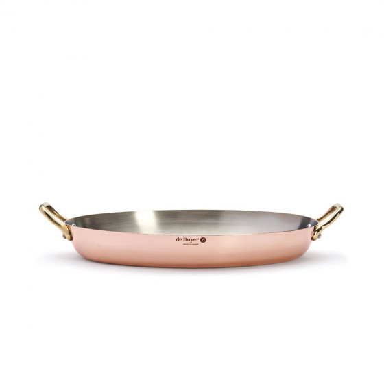 Ovale Bratpfanne Kupfer-Edelstahl INOCUIVRE Ø36cm mit Messinggriffen
