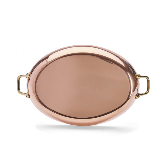 Ovale Bratpfanne Kupfer-Edelstahl INOCUIVRE Ø36cm mit Messinggriffen