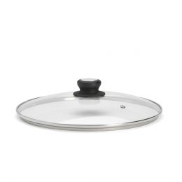 Circled glass lid with bakelite/stainless steel knob