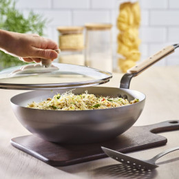 Curved steel wok MINERAL B BOIS Ø32cm