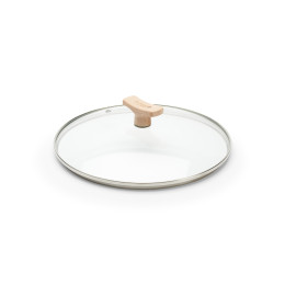 Couvercle en verre universel avec pontet bois Ø24cm