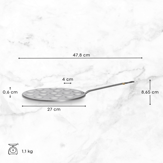 Steel Poffertjes pan and mini-blinis MINERAL B Ø27cm - 16 Poffertjes Ø4cm
