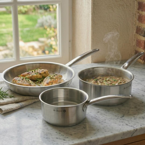 Edelstahl‑Trio Pfanne Ø28cm + Kasserollen Ø16–20cm PRIM'APPETY