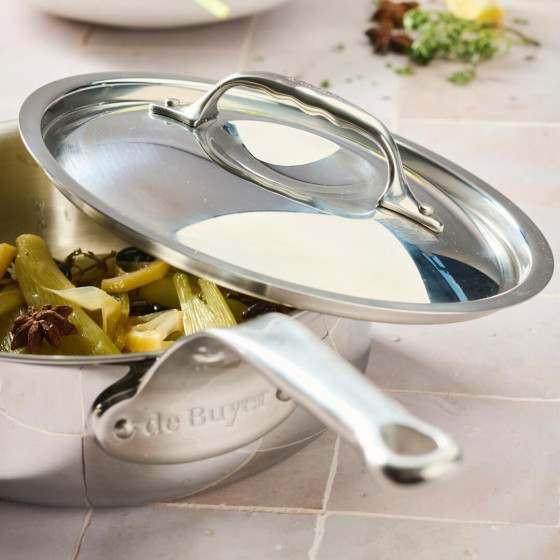 Couvercle en inox avec pontet en fonte d'inox Ø28cm
