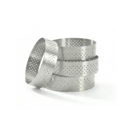 Lot de 4 cercles à tarte inox perforé VALRHONA Ø7,5cm H.2cm
