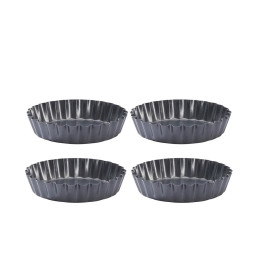 Set mit 4 Geriffelte runde Tarteform Stahl-Antihaft Ø10cm