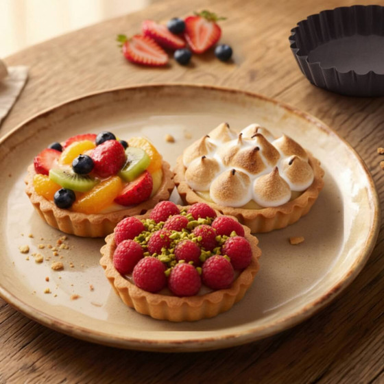 Set of 4 Non-stick steel Tartlet round fluted mould Ø10cm