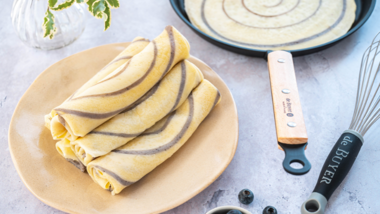 Blueberry marbled crepes